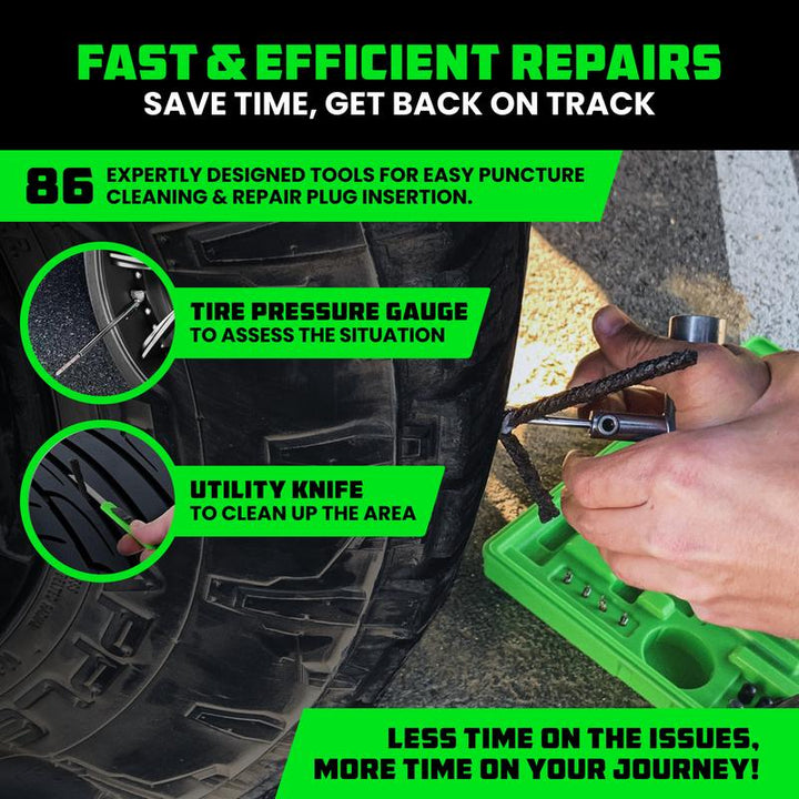 Tire Repair Kit (86-Piece) Professional Heavy Duty Tire Plug Kit to Fix Punctures & Patch Flats with Ease - Ultimate Tubeless Tire Repair Tools for Car, Motorcycle, ATV, UTV, RV and Trailer