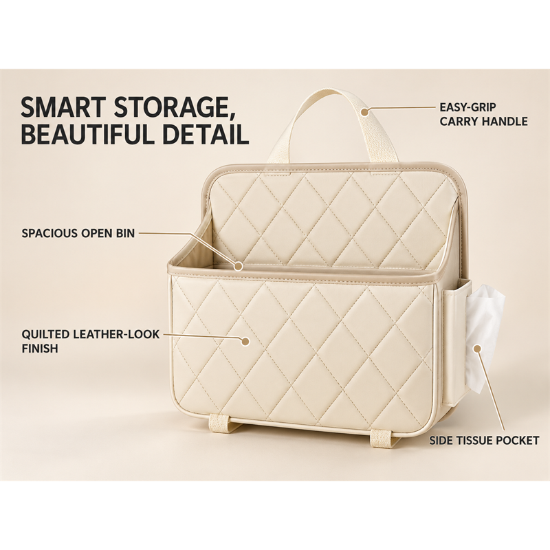 Quilted Car Seat Hanging Organizer & Trash Bag with Tissue Pocket