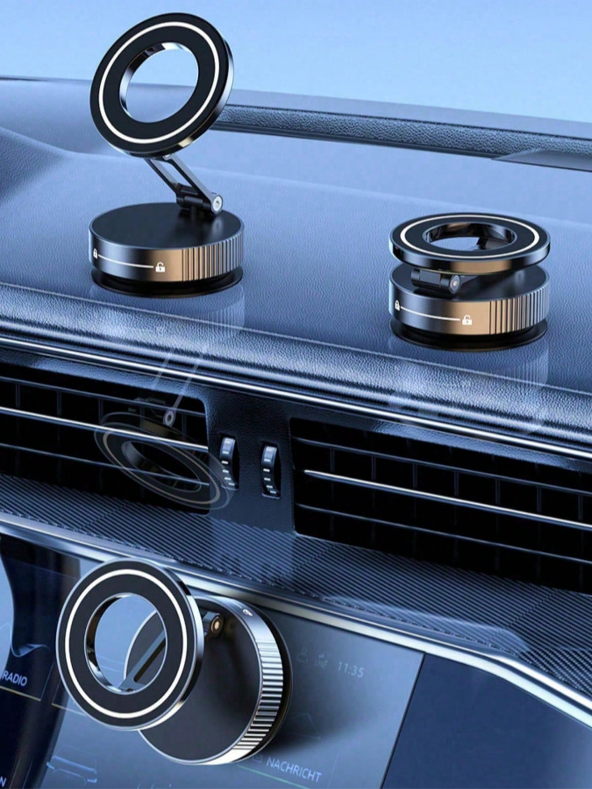Multifunctional 360° 3-Axis Foldable MagSafe Car Phone Mount - Vacuum Magnetic Base, Supports Navigation, Compatible With All MagSafe Devices, Zinc Alloy Material, Multi-Angle Adjustment, Compact Foldable Design, No Damage To Car Interior