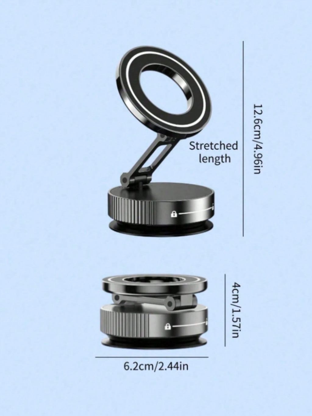 Multifunctional 360° 3-Axis Foldable MagSafe Car Phone Mount - Vacuum Magnetic Base, Supports Navigation, Compatible With All MagSafe Devices, Zinc Alloy Material, Multi-Angle Adjustment, Compact Foldable Design, No Damage To Car Interior