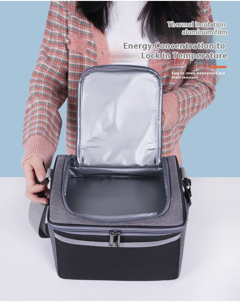 Double-layer Color Matching Lunch Bag Thick Aluminum Foil Large Capacity Insulated Bag