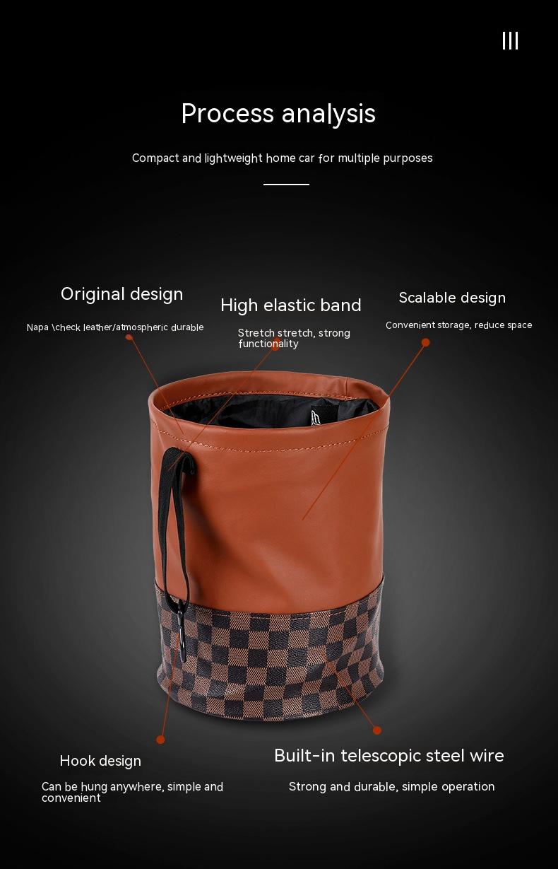 Multifunctional Retractable Leather Interior Trash Can