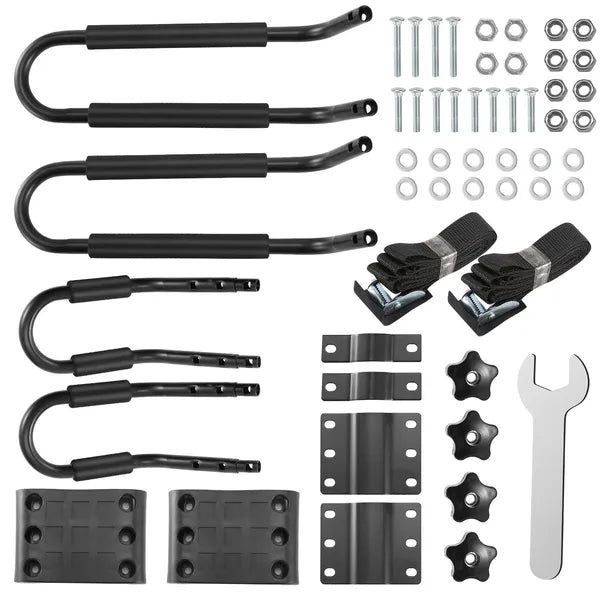 1 Pair Universal J-Bar Kayak Carrier 220LBS Load Heavy Duty Canoe Car Top Mount Carrier Roof Rack With 2Pcs Tie Down Straps