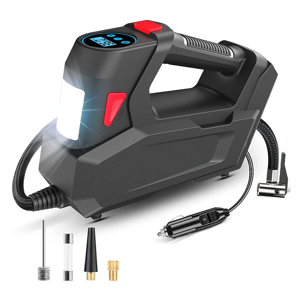 1Pc Portable Tire Inflator 120 PSI Maximum 90W Powered Tire Inflator With Digital Display LED Light Inflatable Nozzle Needle Fuse Air Compressor For Bikes Motorbikes Car Balls