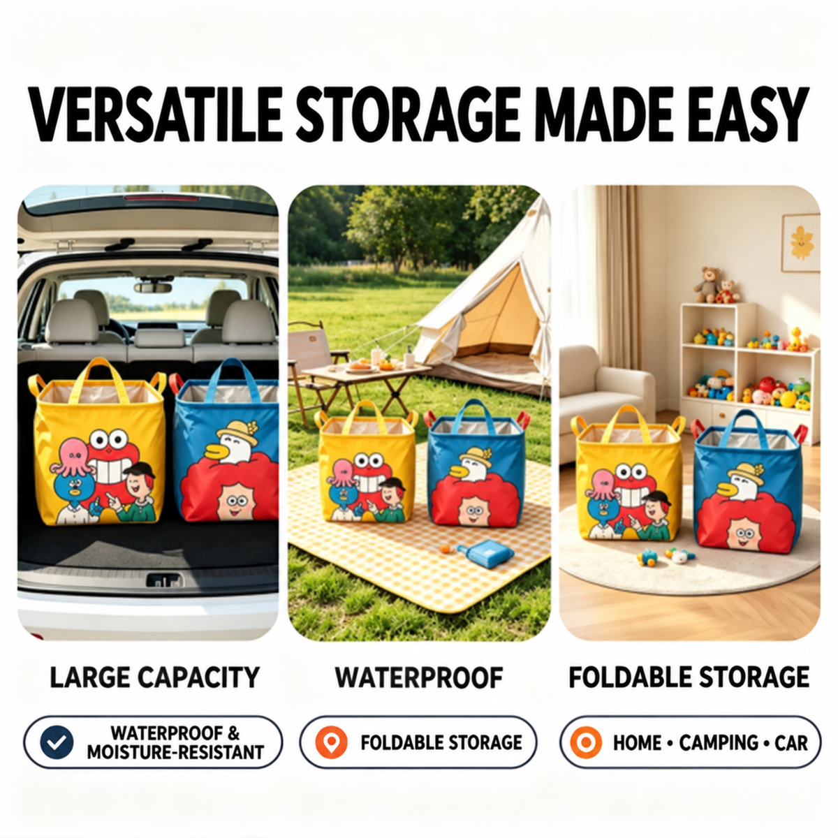 Foldable Car Trunk Organizer Storage Bin with Handles, Collapsible Car Storage Organizer for Groceries, Toys and Travel Essentials
