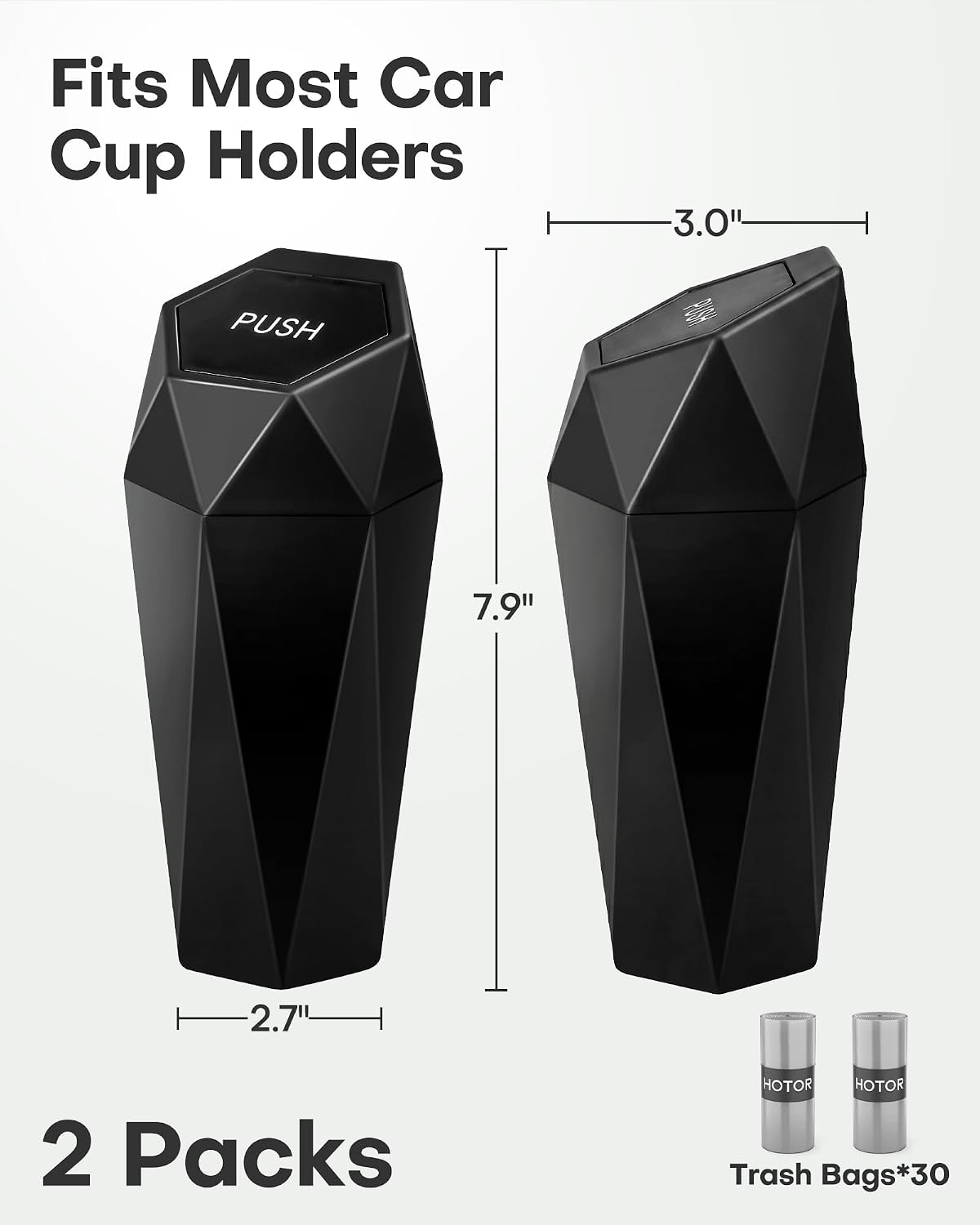 Car Trash Can with Lid, Leakproof, Black, 2 Pack