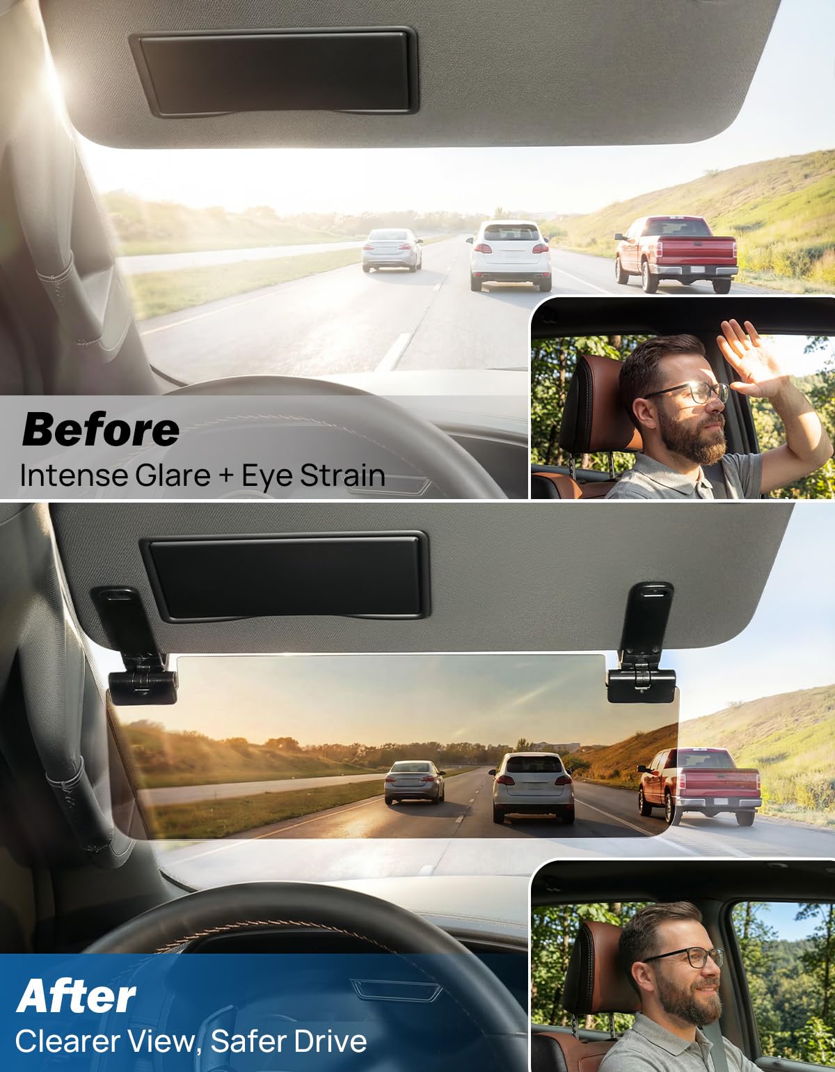 Sun Visor Extender for Cars, Polarized Sun Visor Extender Universal Sun Blocker UV400, Adjustable Visor Extension for Car Visor,Double-Clip,Anti Glare Stray Light