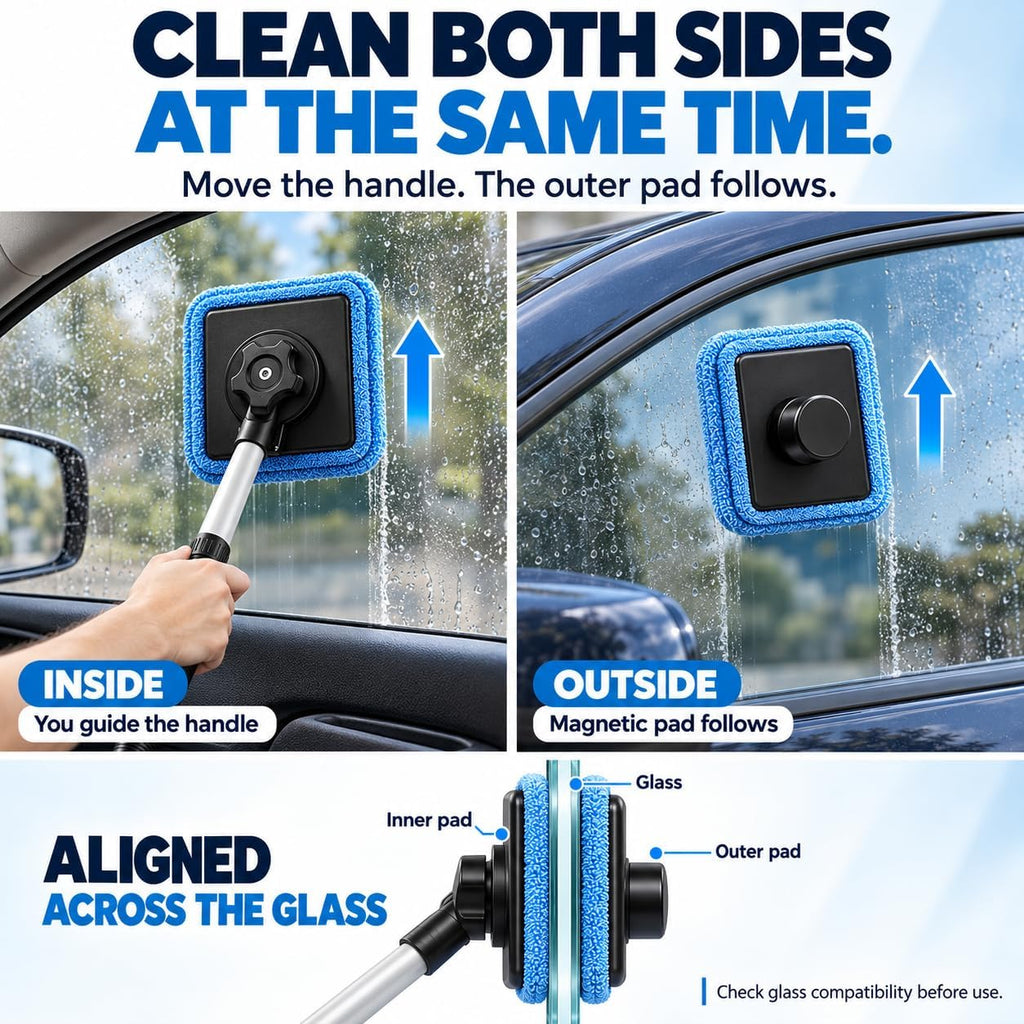 Dual Magnetic Car Windshield Cleaner, Dual Side Car Glass Cleaner, 1 Set