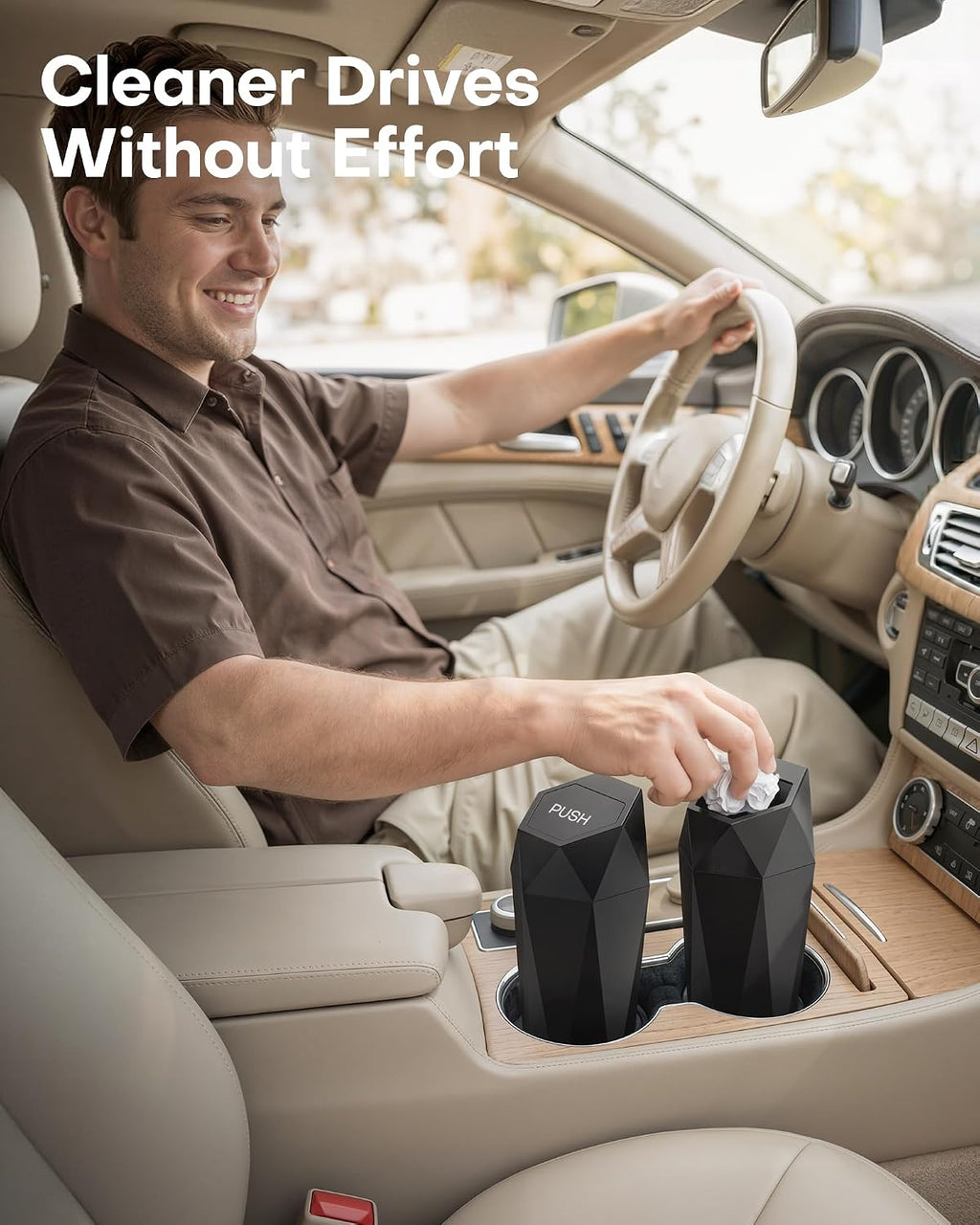 Car Trash Can with Lid, Leakproof, Black, 2 Pack