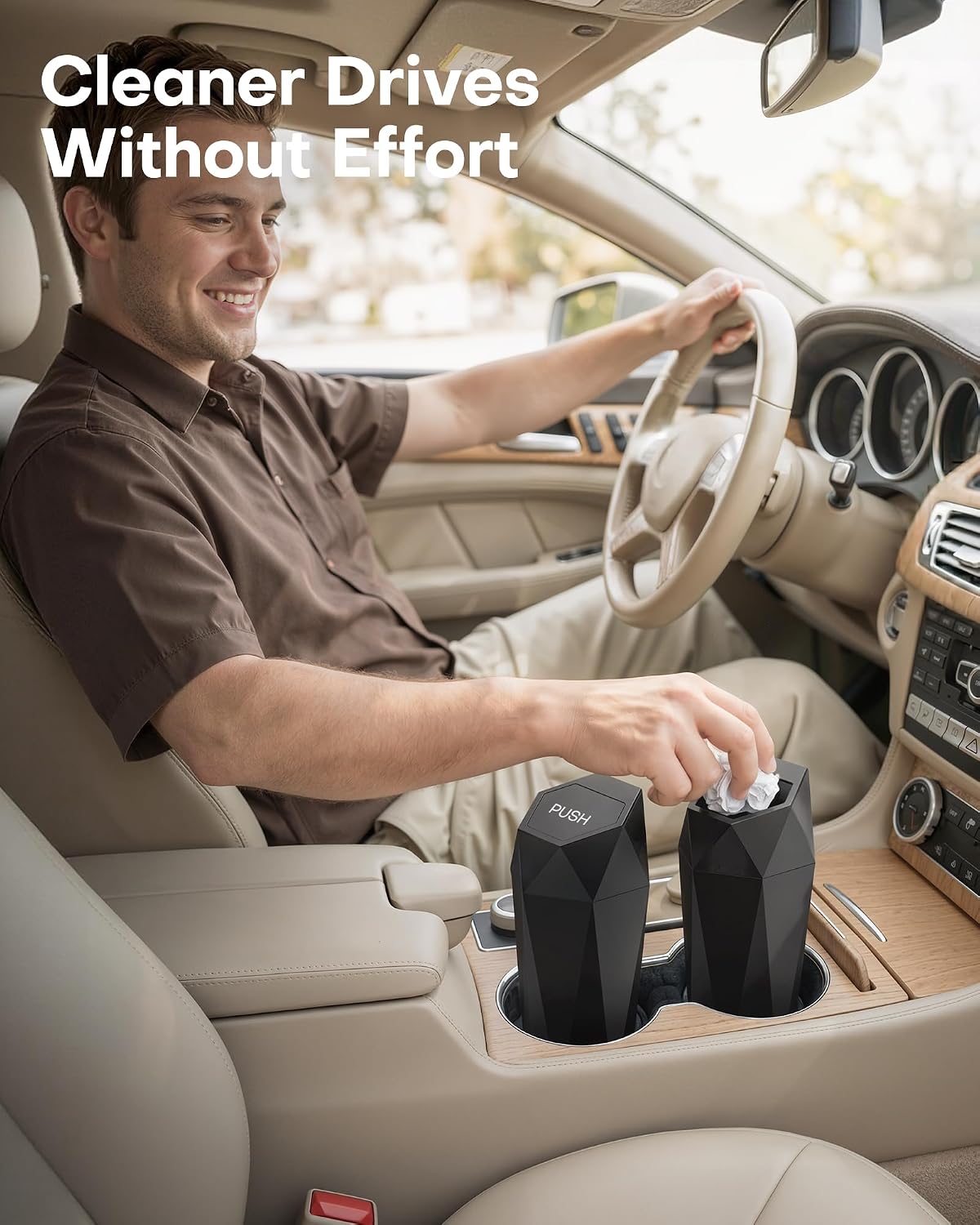 Car Trash Can with Lid, Leakproof, Black, 2 Pack