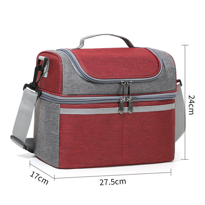 Double-layer Color Matching Lunch Bag Thick Aluminum Foil Large Capacity Insulated Bag