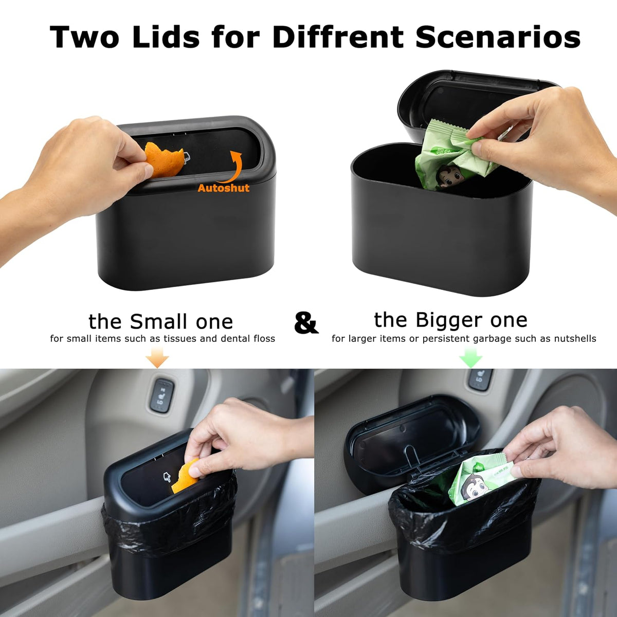 Mini Car Trash Can with Lid, Small Car Garbage Can, Cute Leakproof ABS Trash Bin, Cars Accessories for Interior, Garbage Bin for Car, Home