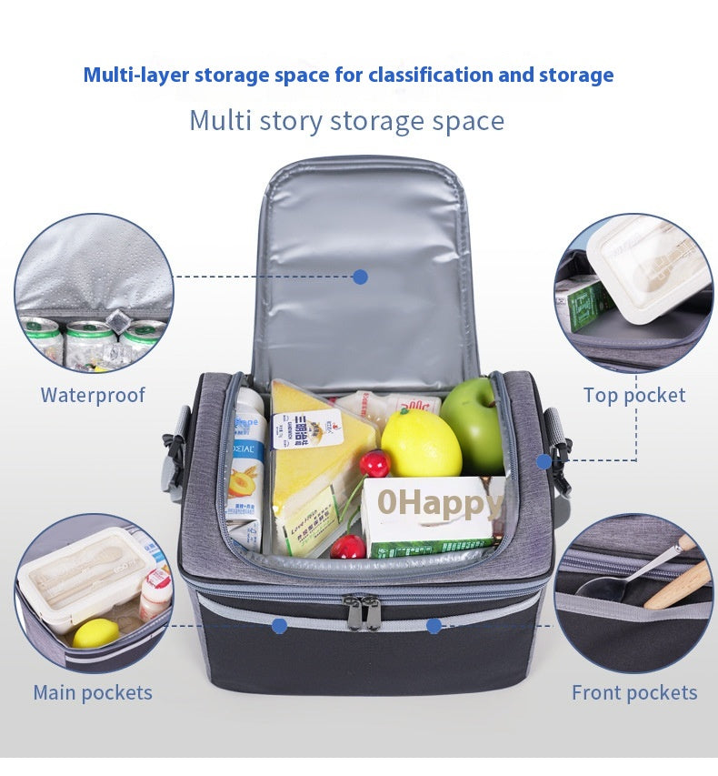 Double-layer Color Matching Lunch Bag Thick Aluminum Foil Large Capacity Insulated Bag