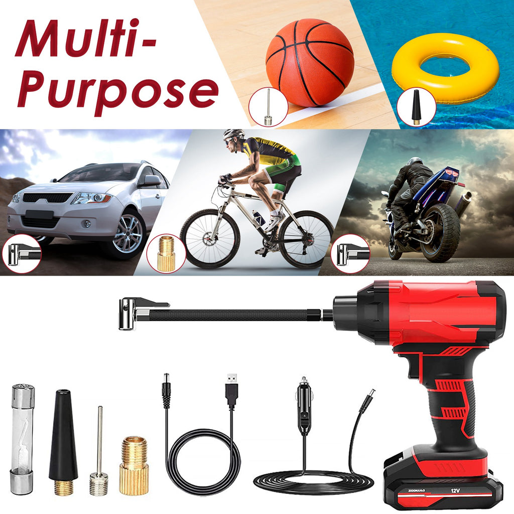 1Pc 150PSI Cordless Car Tire Inflator Rechargeable  2V Portable Electric Air Compressor With LED Light For Car Bike Motorcycle Ball