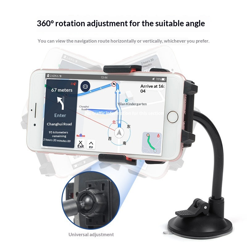 Windshield Hose Style Car Phone Holder Suction Cup Mount Center Console Phone Bracket