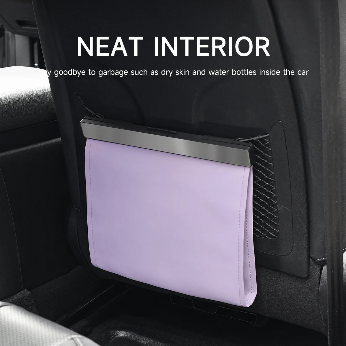 LED Light Car Trash Can with Magnetic Switch, Waterproof Hanging Seat Back Garbage Bag & Storage Organizer for Cars, SUVs and Trucks, Black/Purple