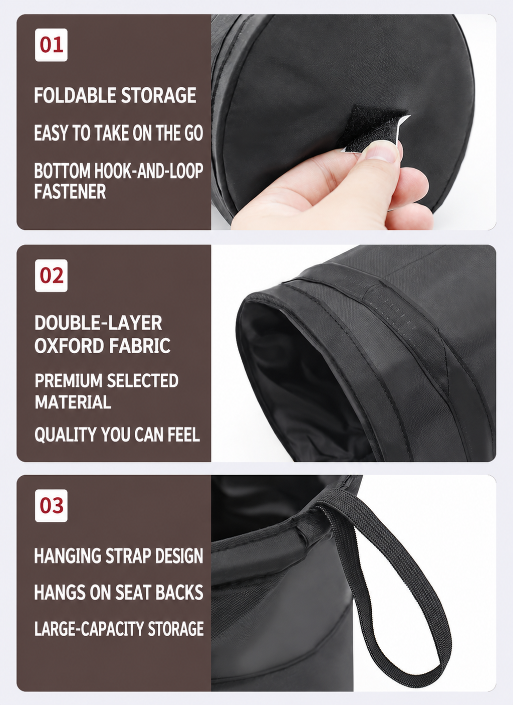 Collapsible Car Trash Can – Foldable In-Car Storage Bin for Front or Back Seats, Can Be Hung or Placed Upright