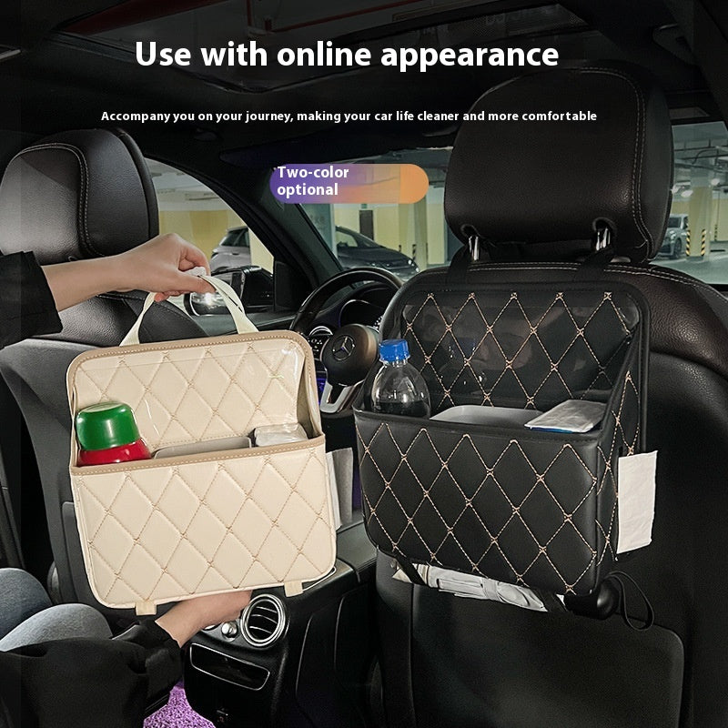 Quilted Car Seat Hanging Organizer & Trash Bag with Tissue Pocket
