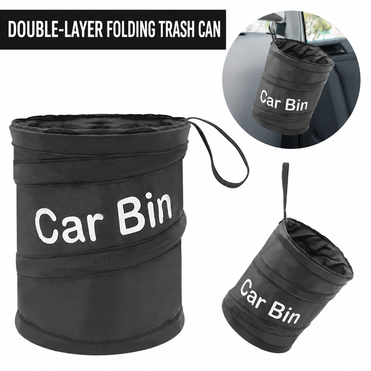 Collapsible Car Trash Can – Foldable In-Car Storage Bin for Front or Back Seats, Can Be Hung or Placed Upright