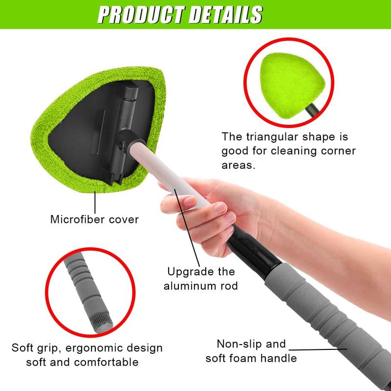9PCS Car Window Cleaner Kit Extendable Handle Windshield Cleaning Tool with 6 Reusable Microfiber Pads with Air Vent Brush & Empty Spray Bottle