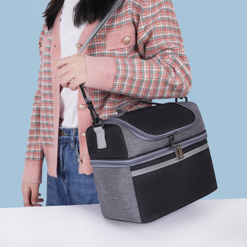 Double-layer Color Matching Lunch Bag Thick Aluminum Foil Large Capacity Insulated Bag