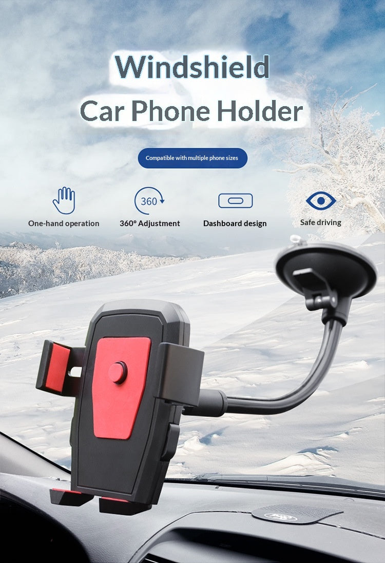 Windshield Hose Style Car Phone Holder Suction Cup Mount Center Console Phone Bracket