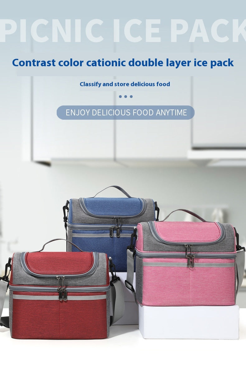 Double-layer Color Matching Lunch Bag Thick Aluminum Foil Large Capacity Insulated Bag