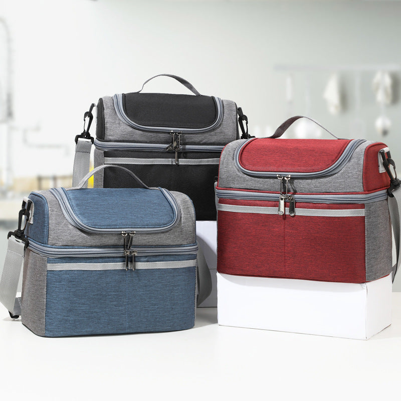 Double-layer Color Matching Lunch Bag Thick Aluminum Foil Large Capacity Insulated Bag