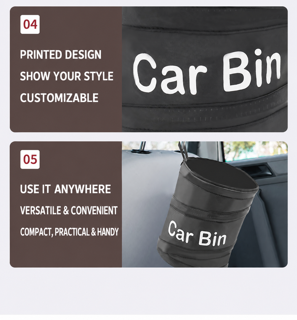 Collapsible Car Trash Can – Foldable In-Car Storage Bin for Front or Back Seats, Can Be Hung or Placed Upright